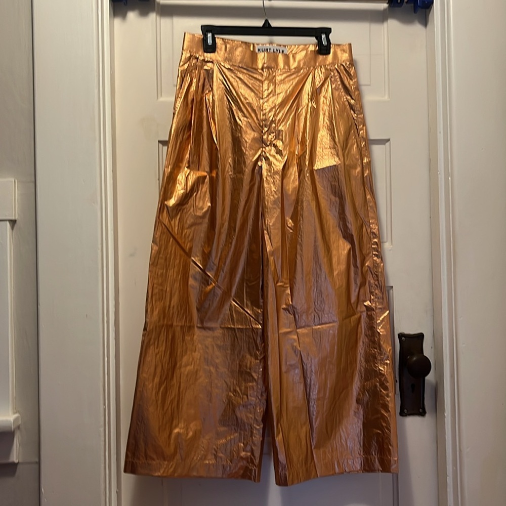 Fun Metallic Gold Wide-Leg Pants